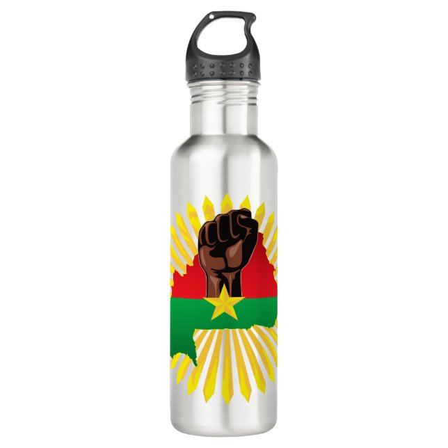 Burkina Faso Karte, Flagge und Revolution Fest Edelstahlflasche (Vorderseite)