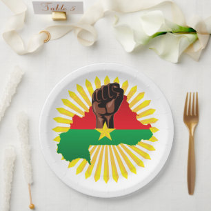 Burkina Faso Karte, Flagge und Revolution Fest Pappteller