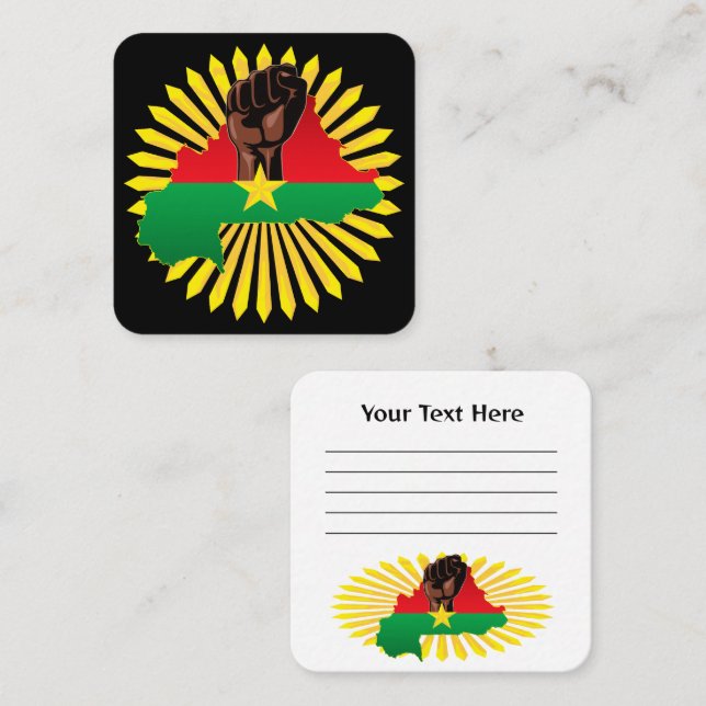 Burkina Faso Karte, Flagge und Revolution Fest Quadratische Visitenkarte (Vorne/Hinten)