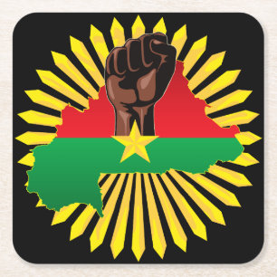 Burkina Faso Karte, Flagge und Revolution Fest Rechteckiger Pappuntersetzer