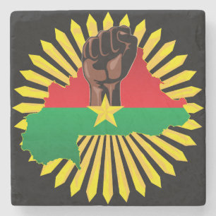 Burkina Faso Karte, Flagge und Revolution Fest Steinuntersetzer