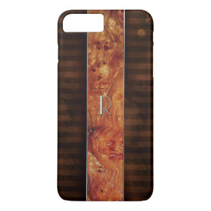 Burl Wood Look Monogrammed iPhone 7 Plus Coque