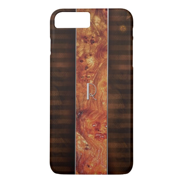 Burl Wood Look Monogrammed iPhone 7 Plus Coque (Dos)