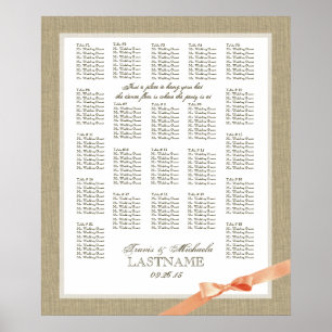 Burlap and Coral Bow Wedding Seating Chart Poster