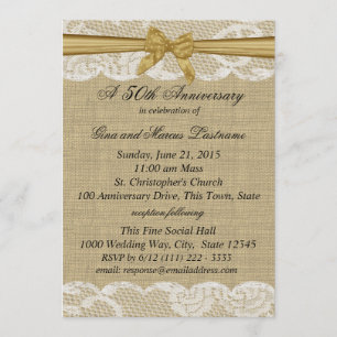 Burlap and Lace mit Gold Bow 50 Jahre Jubiläum Einladung