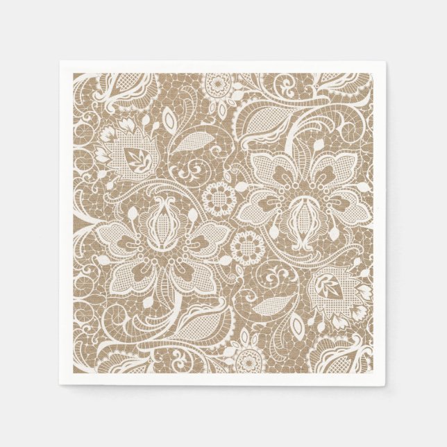 Burlap and Lace Shabby Chic Paper Napkin Serviette (Vorderseite)