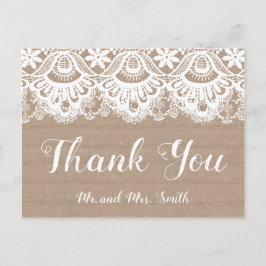 Burlap and Lace Wedding Vielen Dank Postcards Rust Postkarte