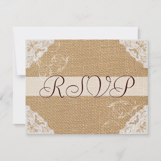 Burlap Antike White Lace Wedding RSVP (Vorderseite)