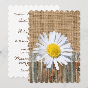 Burlap Barnwood Dentelle Et Daisy Invitation