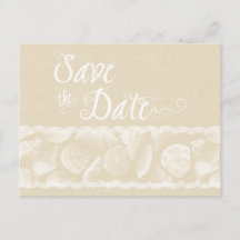 Burlap Beach Save the Date mit Lace und Muscheln