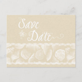 Burlap Beach Save the Date mit Lace und Muscheln Ankündigungspostkarte