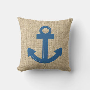 Burlap-blauer Bootsanker dekoratives Kissen