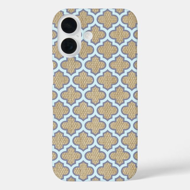 Burlap & Blue Girly Quatrefoil Pattern Trendy Nied title_seo2 (Rückseite)