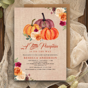 Burlap Burnt Orange Floral Pumpkin Baby Dusche Einladung