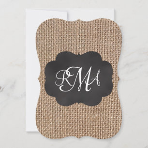 Burlap Chalkboard Look Triple Mit Monogramm Skript Einladung