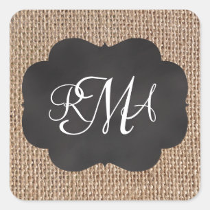 Burlap Chalkboard Look Triple Mit Monogramm Skript Quadratischer Aufkleber