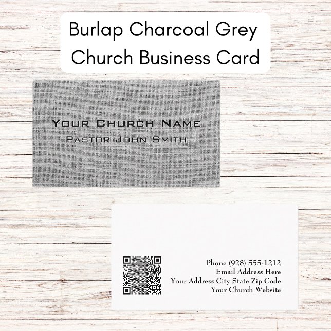 Burlap Charcoal Gray Church Pastor Visitenkarte (Von Creator hochgeladen)