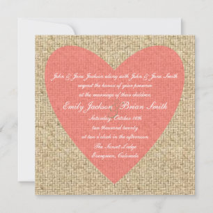 Burlap coeur rose invitation de mariage rustique