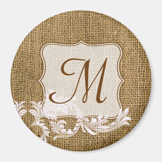 Burlap Country Lace Appliq Monogram Initial Magnet (Vorne)