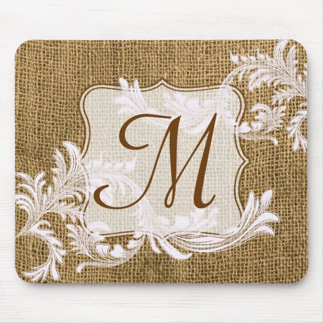 Burlap Country Lace Monogram Initial Mouse Pad Mousepad (Vorne)