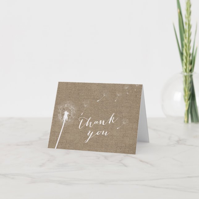 Burlap Dandelion Baby shower Merci Cartes (Devant)