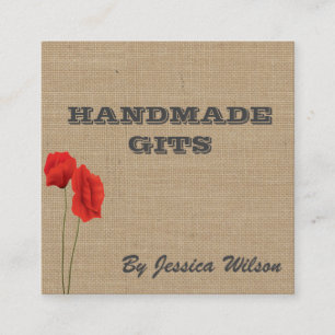 Burlap elegante Mohn Blume handgefertigte Geschenk Quadratische Visitenkarte