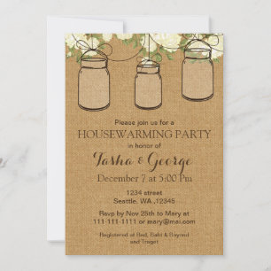 Burlap Elfenbein Rose Mason Jars Hauswärmung Einla Einladung