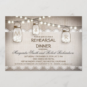 burlap et mason jars répétition dîner invitations