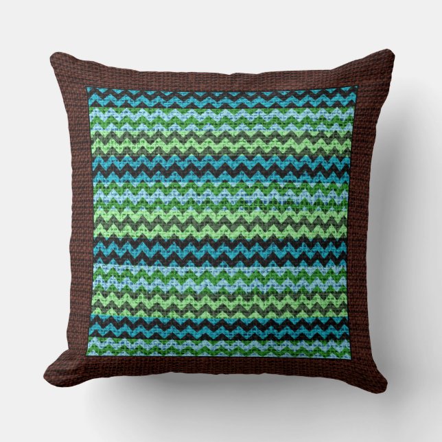 Burlap-farbene Zickzack moderne braune Grenze #6 Kissen (Vorderseite)