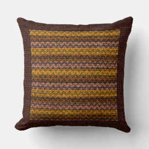 Burlap farbig Zickzack Modern Brown Border #30 Kissen