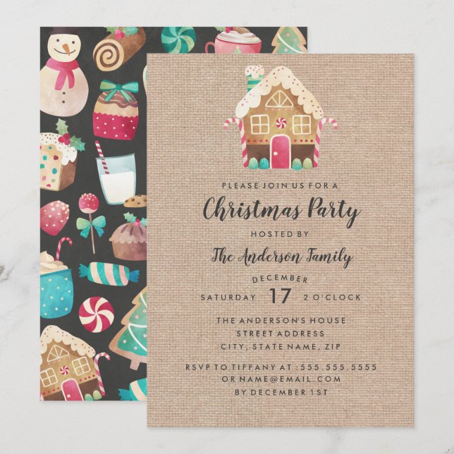 Burlap Gingbread House Carte de fête de Noël (Devant / Derrière)