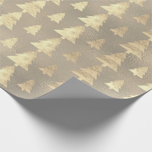 Burlap Gray Hütte Gold Grunge Weihnachtsbaum Geschenkpapier (Ecke)