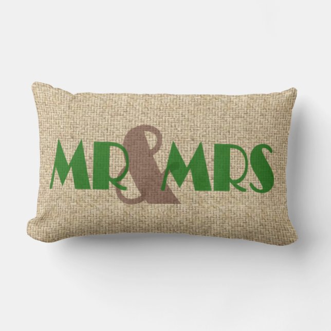 Burlap green mr mrs Hochzeit dekoratives Kissen (Vorderseite)