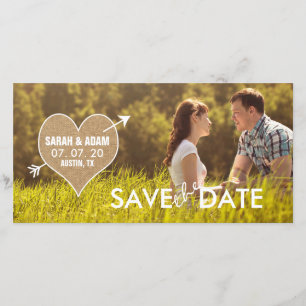Burlap Heart Rustique Enregistrer le Carte photo