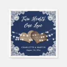 Burlap Hearts Lace Rustic Navy Blue Wedding