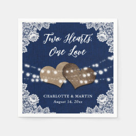 Burlap Hearts Lace Rustic Navy Blue Wedding Serviette