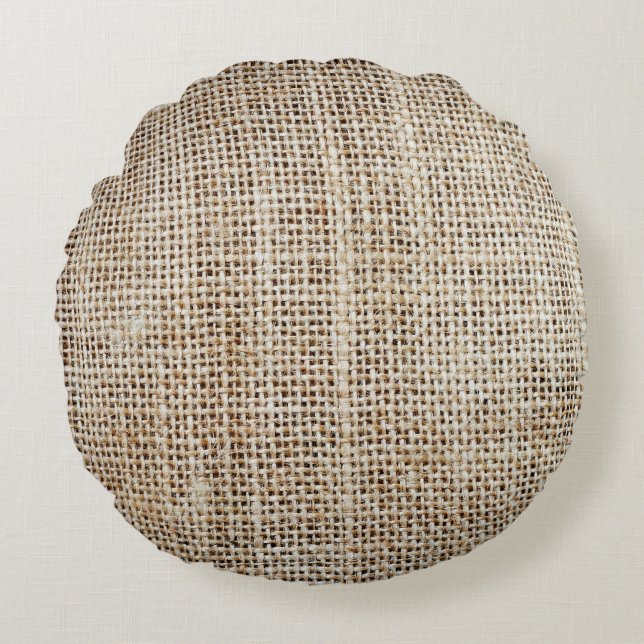 Burlap Hessian Hintergrundtextur Rundes Kissen (Vorderseite)
