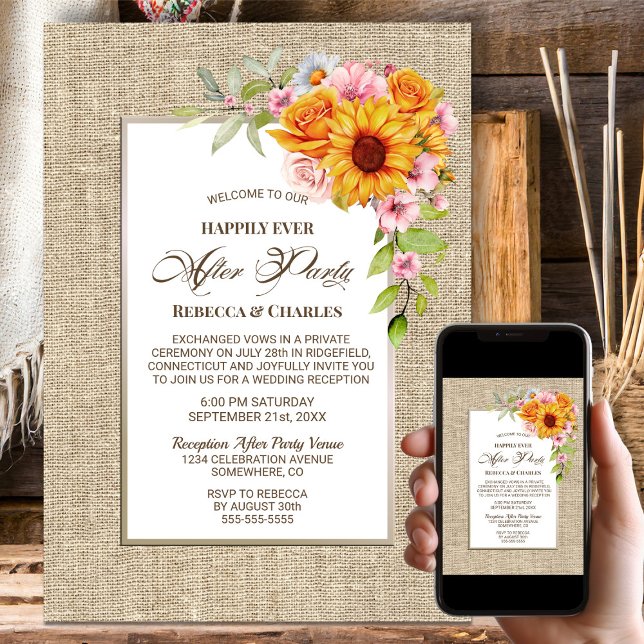 Burlap Hochzeit nach dem Party Sonnenblume Blume Einladung (Von Creator hochgeladen)