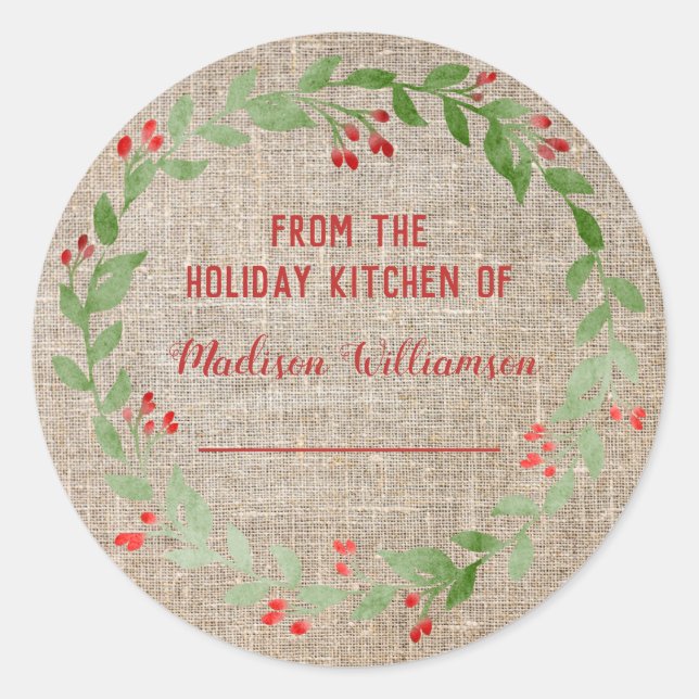Burlap Holiday Kitchen Canning | Homemade Jam Runder Aufkleber (Vorderseite)