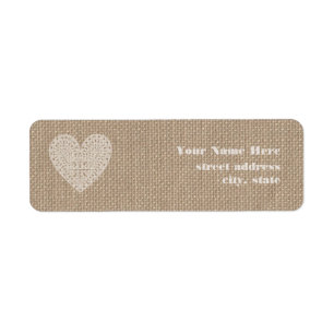 Burlap Inspiré Rustic White Heart Étiquette