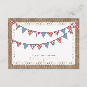 Burlap Inspiriert Floral & Gingham Bunting UAWG RSVP Karte