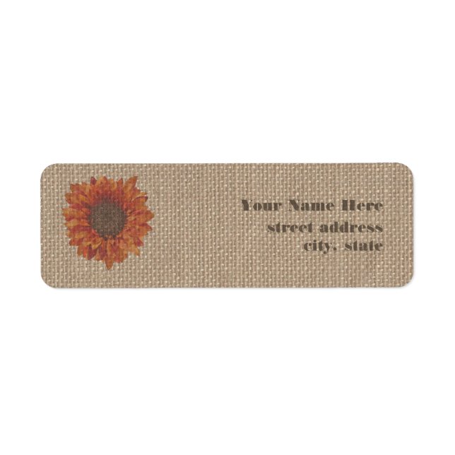 Burlap Inspiriert Orange Sonnenblumenadressen-Labe (Vorne)