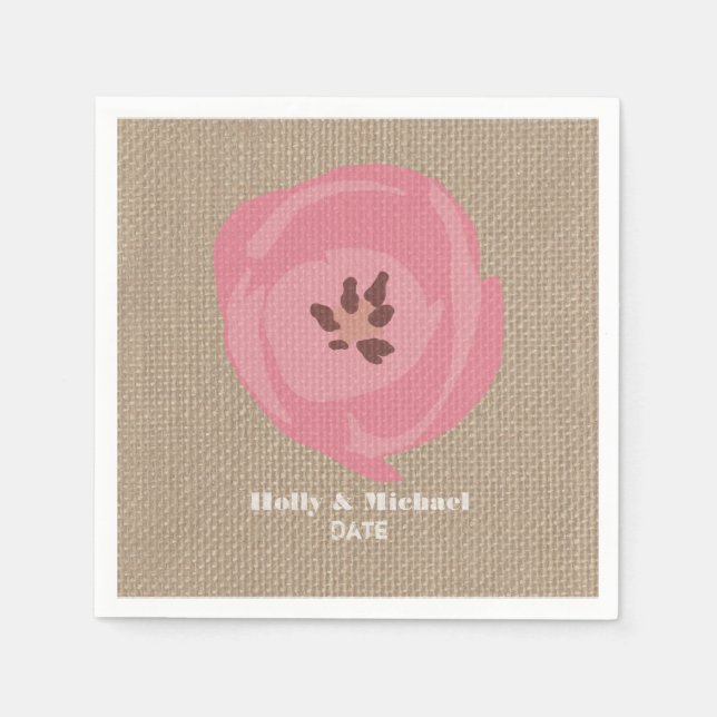 Burlap Inspiriert Pink Tulip Wedding Napkins Serviette (Vorderseite)