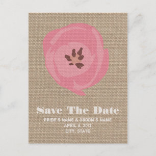 Burlap Inspiriert rosa Tulip Hochzeit retten das D Ankündigungspostkarte