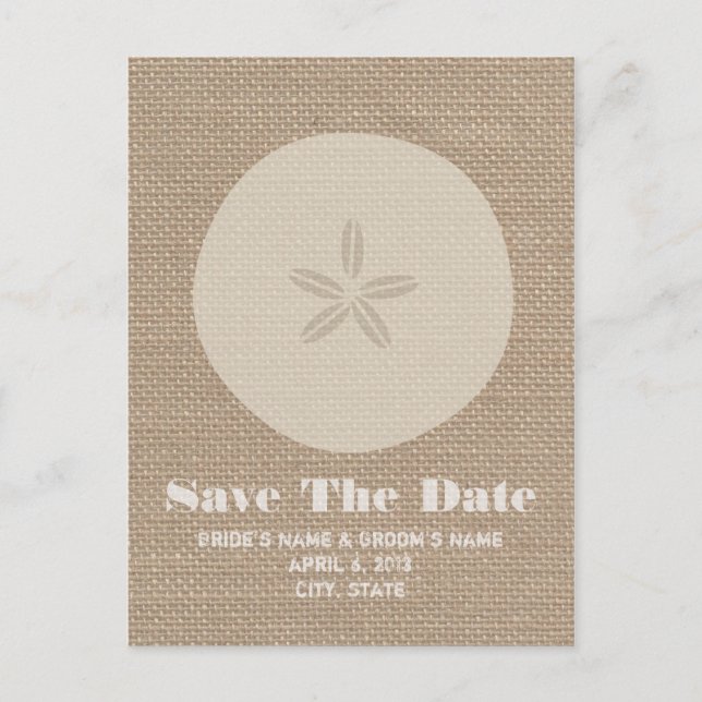 Burlap Inspiriert Sand Dollar Hochzeit retten das  Ankündigungspostkarte (Vorderseite)