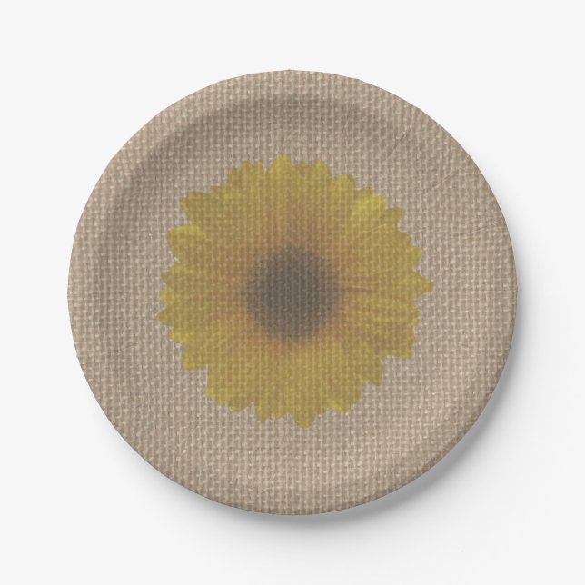 Burlap Inspiriert Sonnenblume Pappteller (Vorderseite)