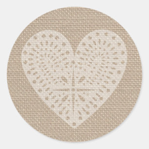Burlap-Inspirierter Weißherz-Aufkleber Runder Aufkleber