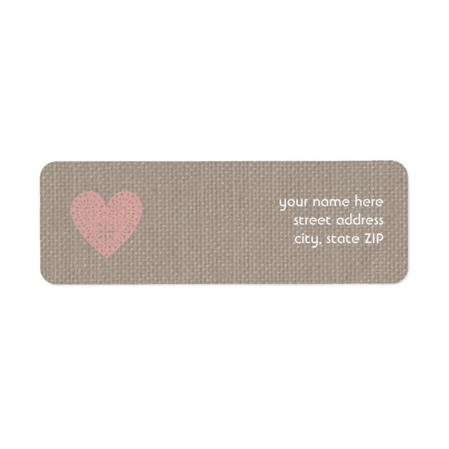 Burlap-Inspiriertes rosa Herz-Valentine-Adressetik (Vorne)