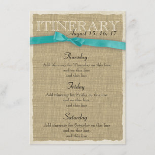 Burlap Itinerary Aqua Bow Begleitkarte