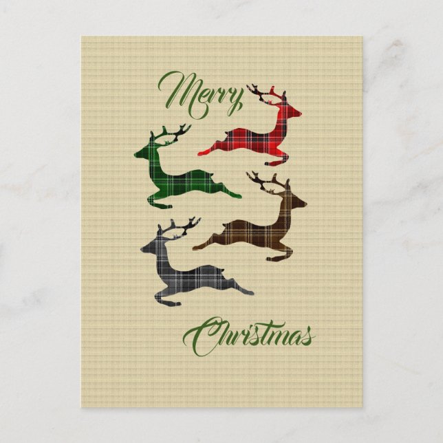 Burlap Karierte Weihnachtsrinder-Postkarte Postkarte (Vorderseite)